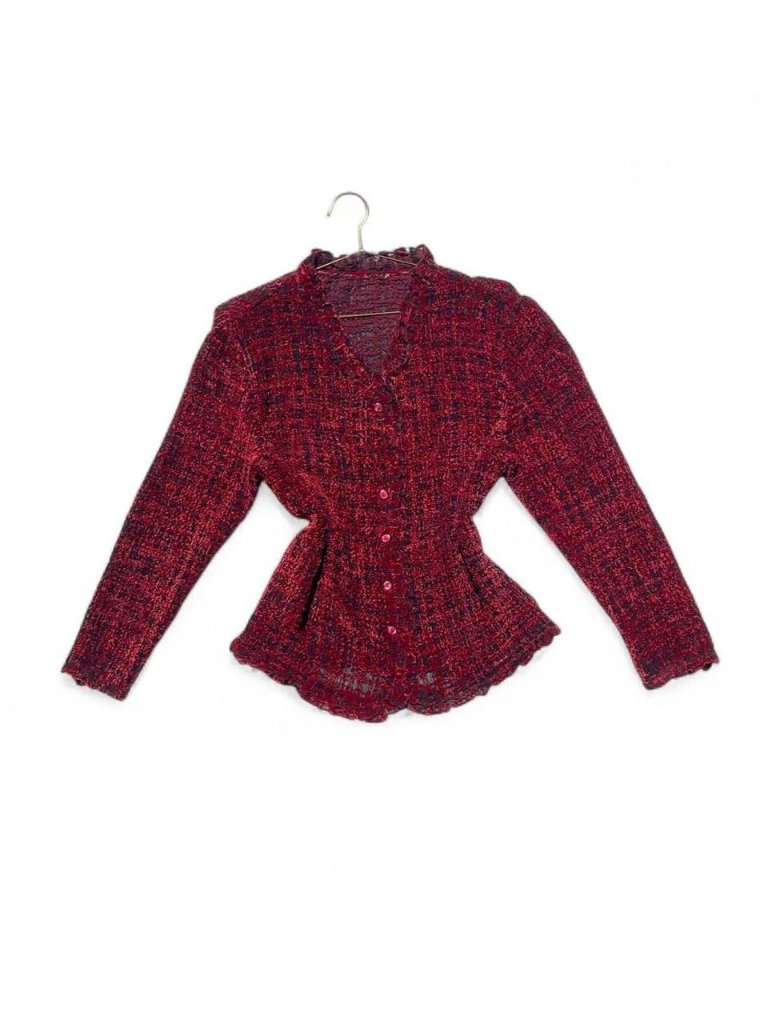 Vintage 90s Red Sheer Textured Mesh Blouse Whimsigoth Grunge Top Size M